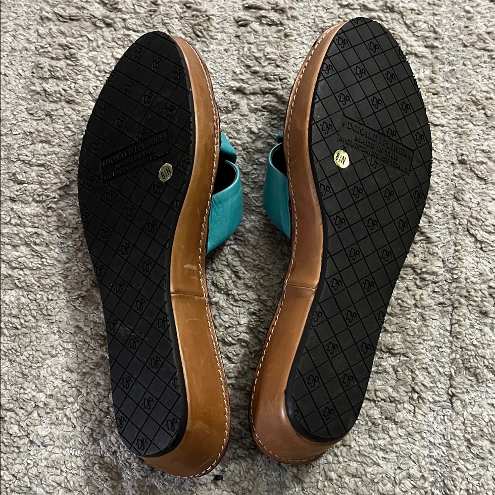 Donald J. Pliner Turquoise Leather Crisscross Slide Sandals - Picture 5 of 5